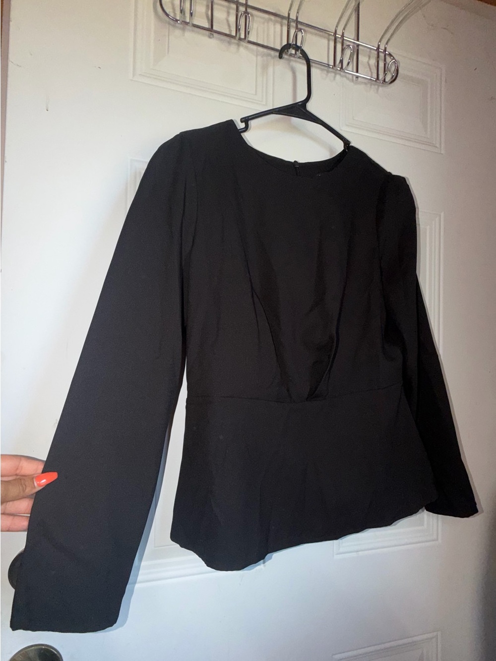 Banana Republic Black Long-Sleeve Peplum Top